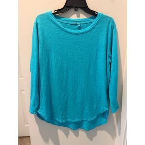 fresh produce Turquoise Long-Sleeve Scoop Neck Top 100% cotton rounded hemline M